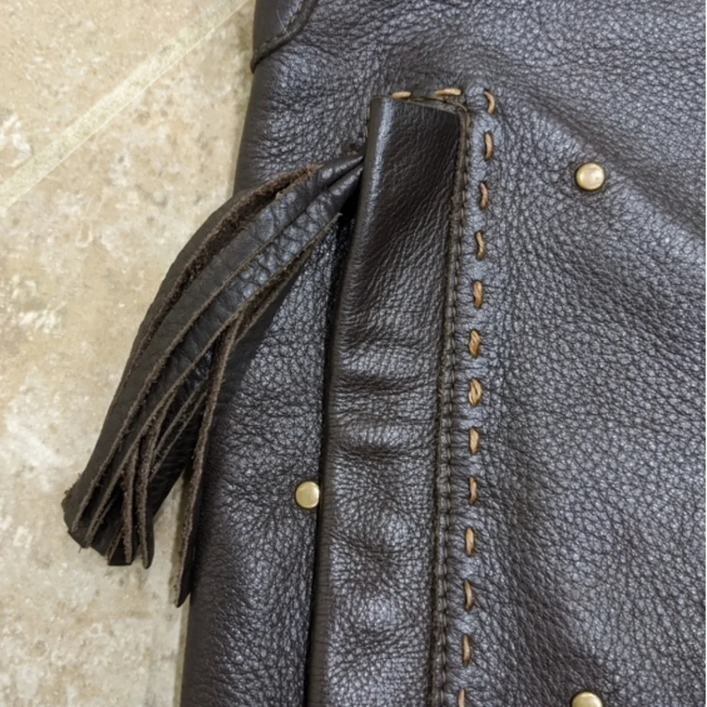 Per Se Dark brown leather bag w/ brass studs Large - Picture 7 of 13